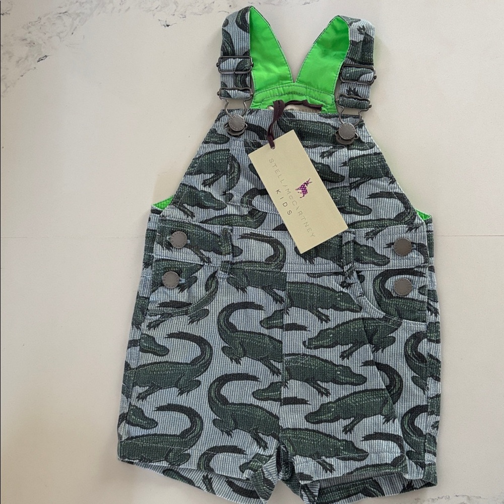 Stella McCartney Kids Green and Gray Alligator Overalls
